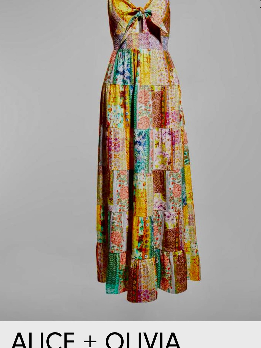 Alice + Olivia Multicolor Patchwork Maxi Dress with Tie Front - Picture 3 of 7